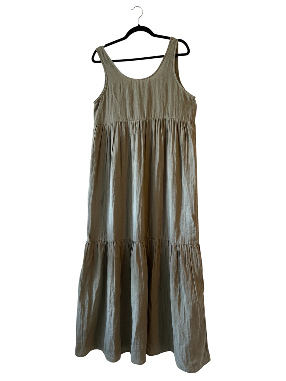 ICHI 100% Gauze Cotton MAXI DRESS Size Medium Sage Green Sleeveless Flowy Casual - Picture 4 of 10